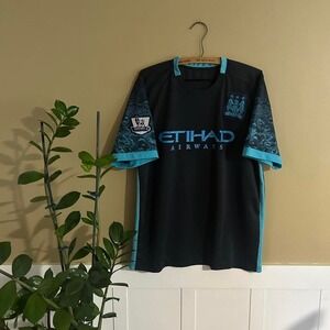 Manchester City 2014-2015 away y2k blue and black soccer jersey shirt